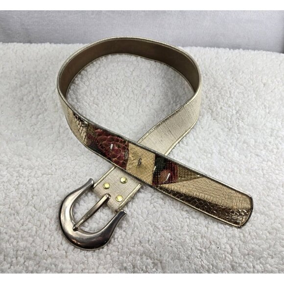 VTG 80s Leather Dress Belt by Dusty Baker Snakeskin Patchwork Lrg Silver Buckel - Picture 8 of 11